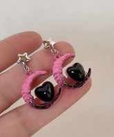 Gradient Color Pink Sterling Silver Alloy Glass Moon Love Drop Earrings